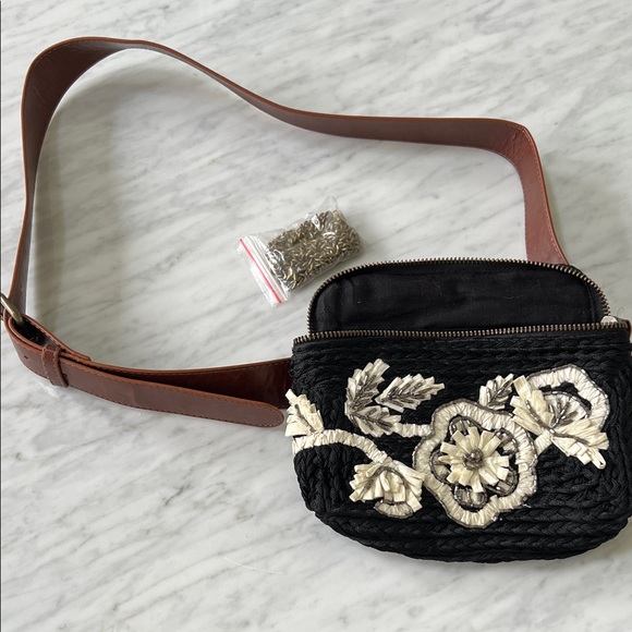 Anthropologie Handbags - Anthropologie JULES Black and Cream Beaded Belted Bag Purse